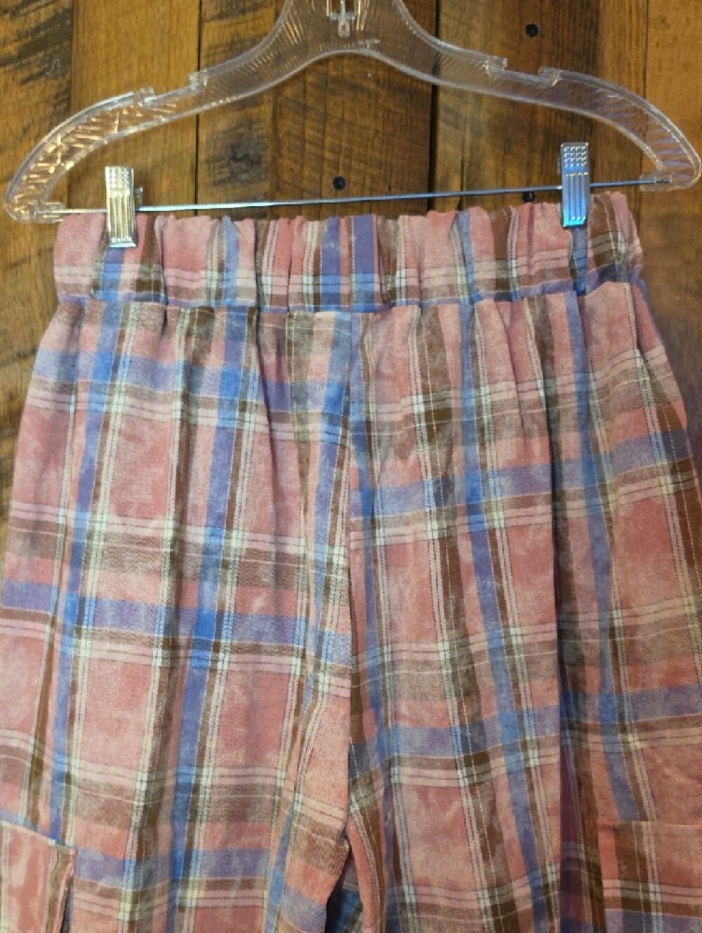 036p POL Pink & Blue Plaid Cargo Joggers - Picture 9 of 12